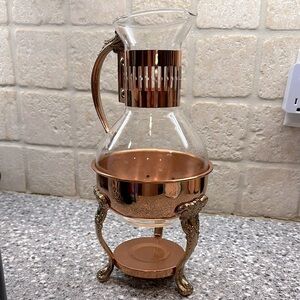 Vintage Copper Glass Carafe with Stand